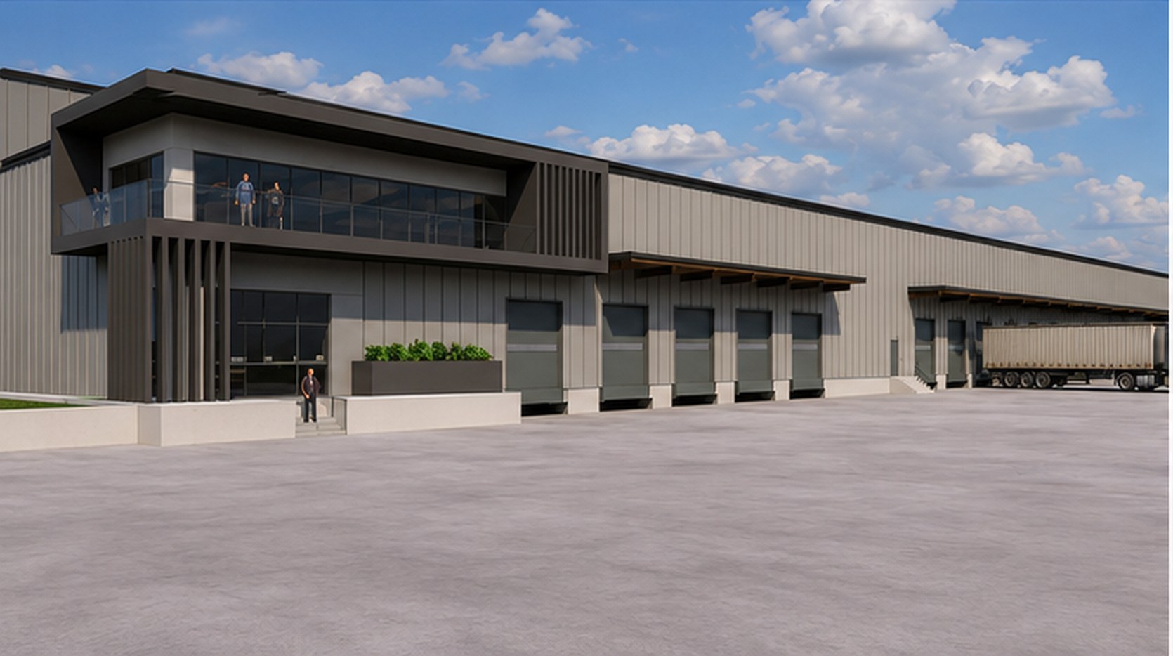 Logistic Center Pleiades — Dock-level loading bays along the warehouse