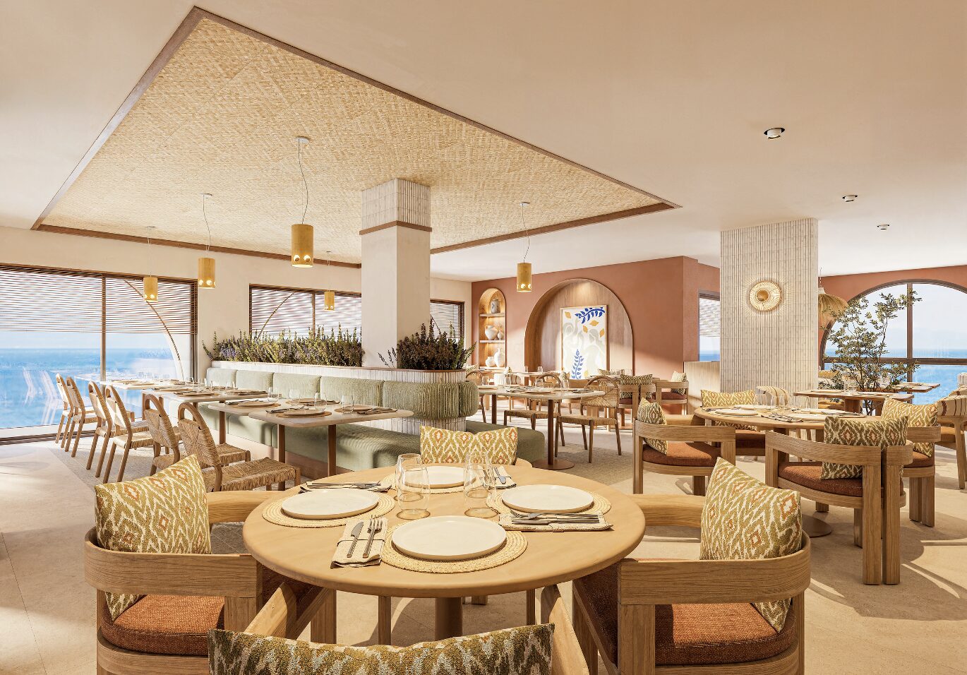 Mitsis Alexander the Great Hotel — Sea-facing restaurant interior