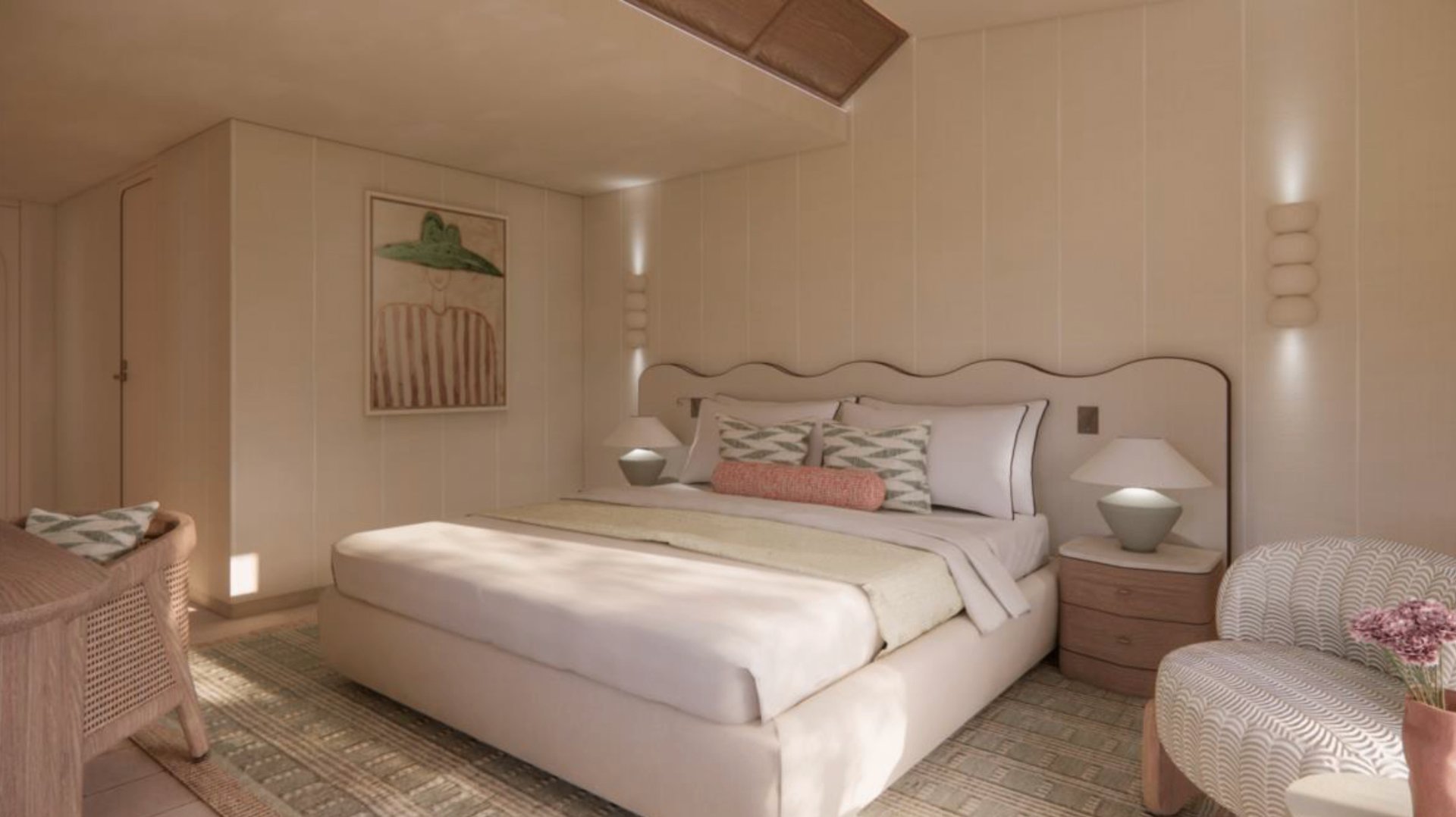 Sunprime Miramare Beach Hotel — Guest room with wave headboard