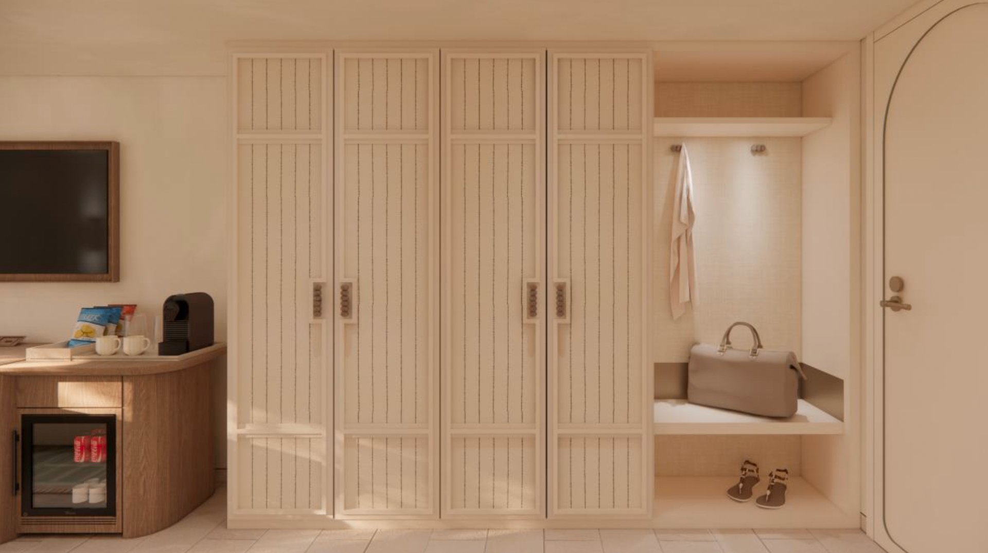 Sunprime Miramare Beach Hotel — Guest room wardrobe and minibar area