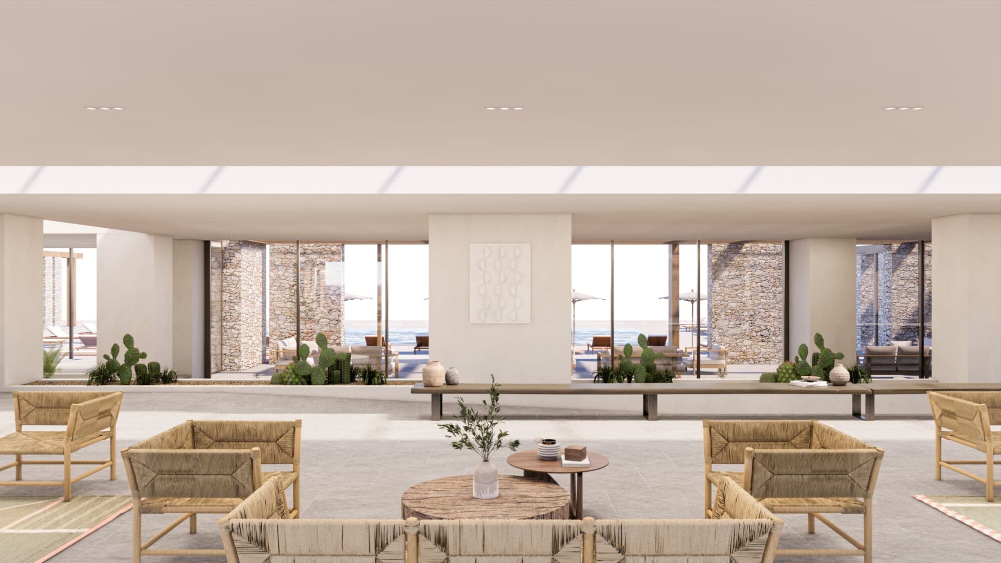Tinos Beach Hotel — Sea-facing lounge and public areas