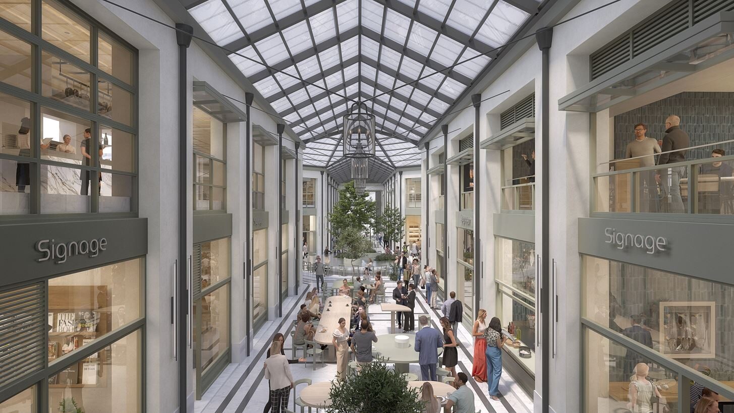 Arsakeio Megaro Renovation & ΣΤΟΑ Food Hall — Arcade design proposal with retail frontages