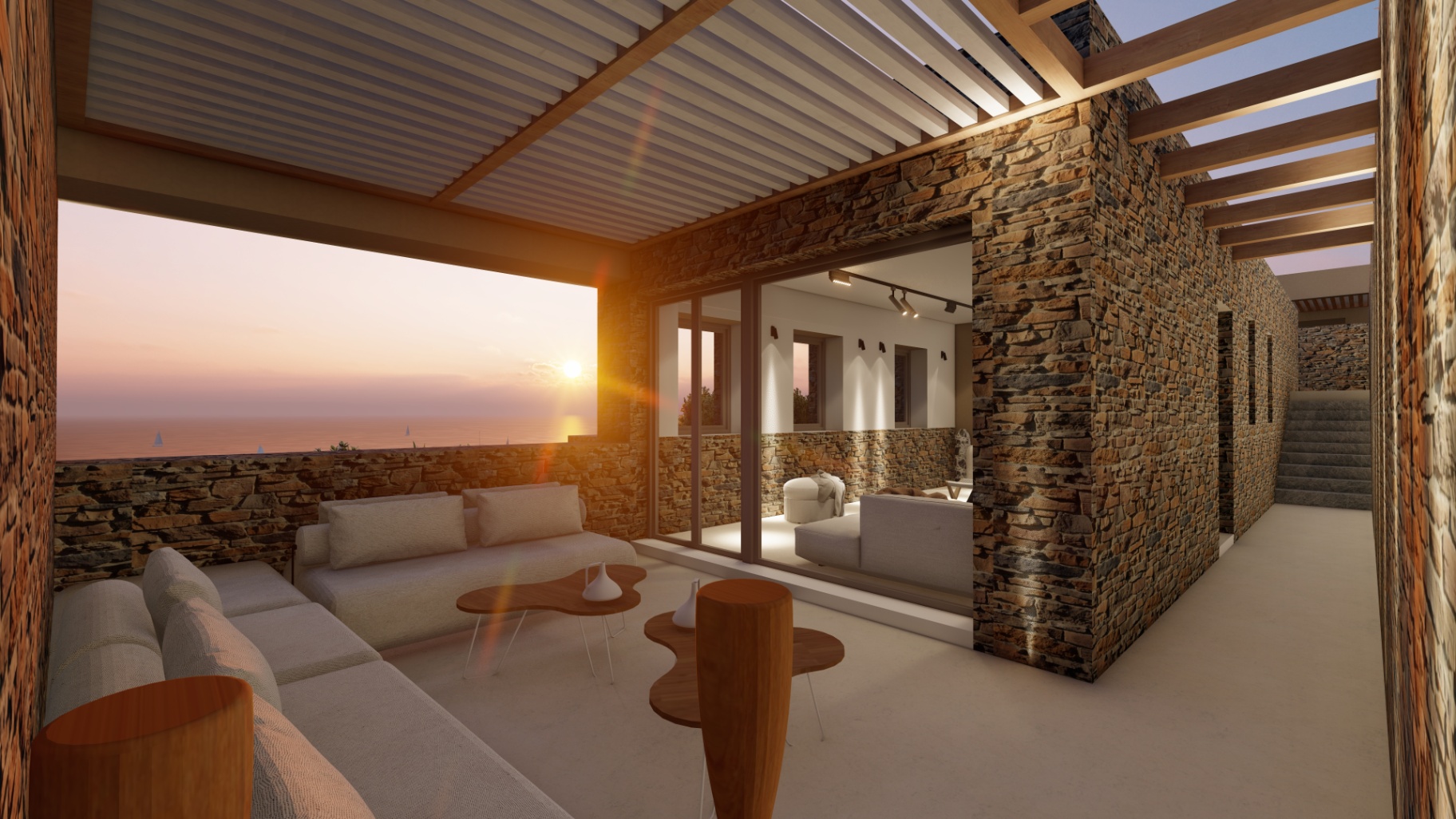 San Romano Villas — Covered terrace lounge at sunset