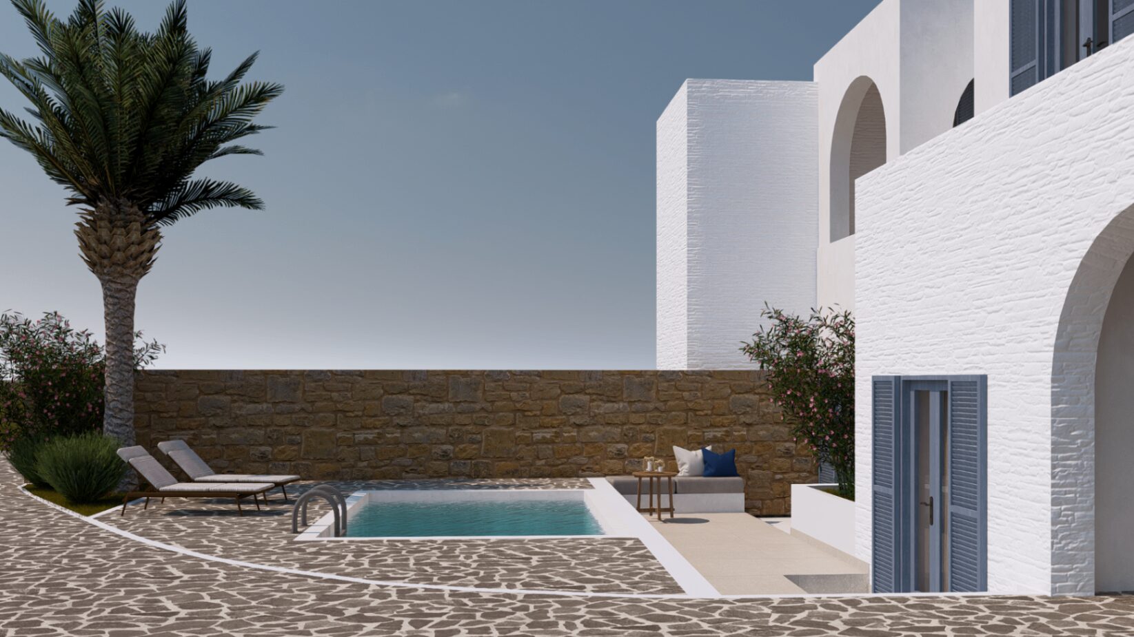 Naxos Resort — Private pool courtyard and terraces