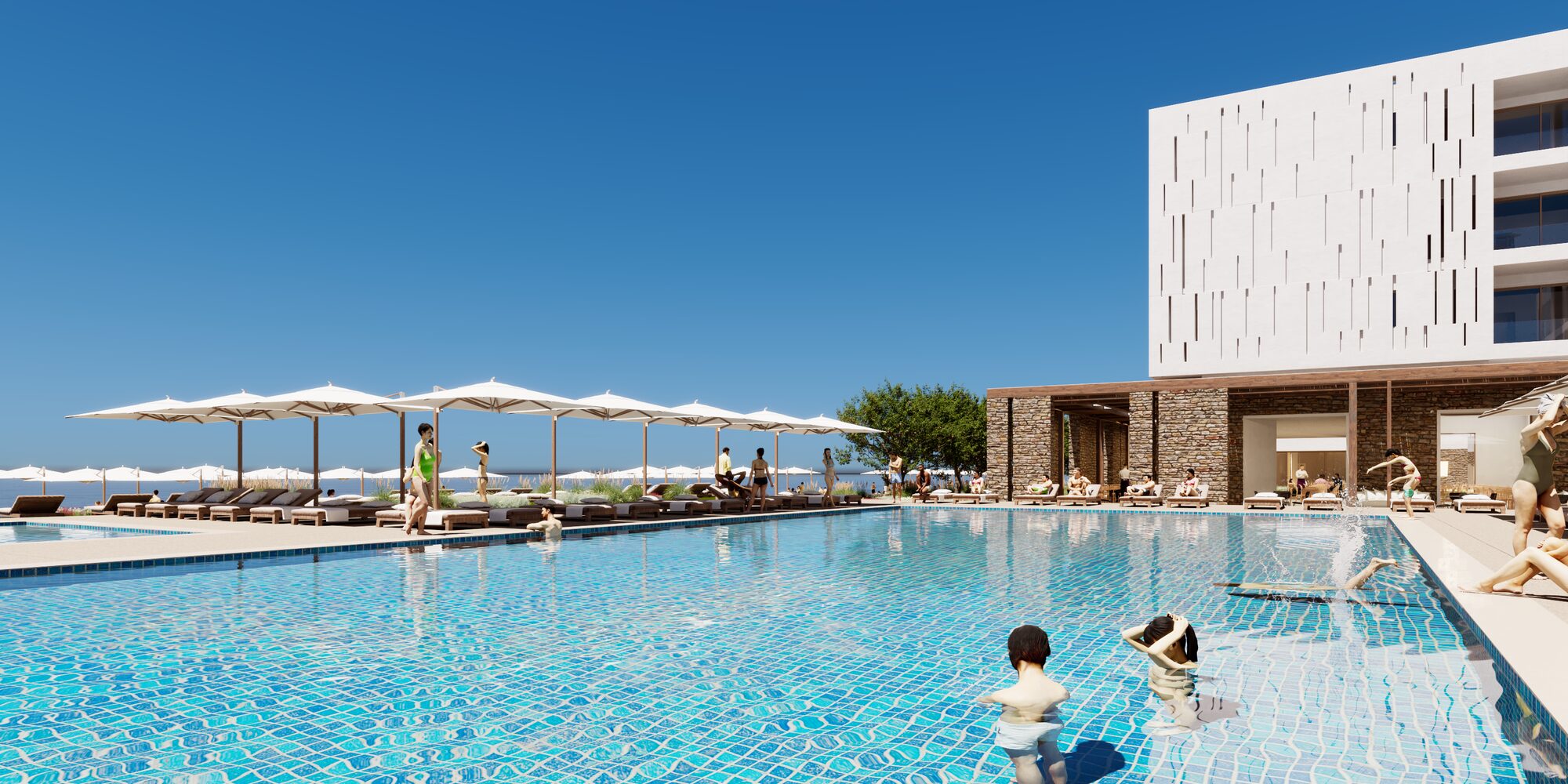 Tinos Beach Hotel — Main pool and beachfront terraces
