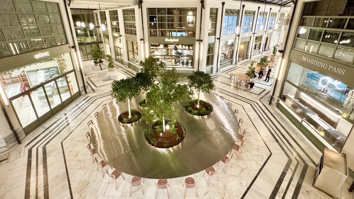 Arsakeio Megaro Renovation & ΣΤΟΑ Food Hall — Restored arcade and central planted seating