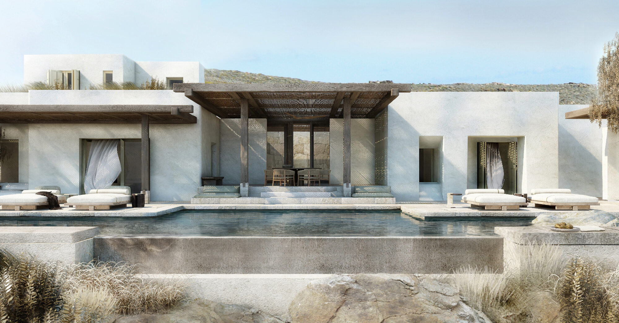 Villa Bella — Front elevation and pool terrace